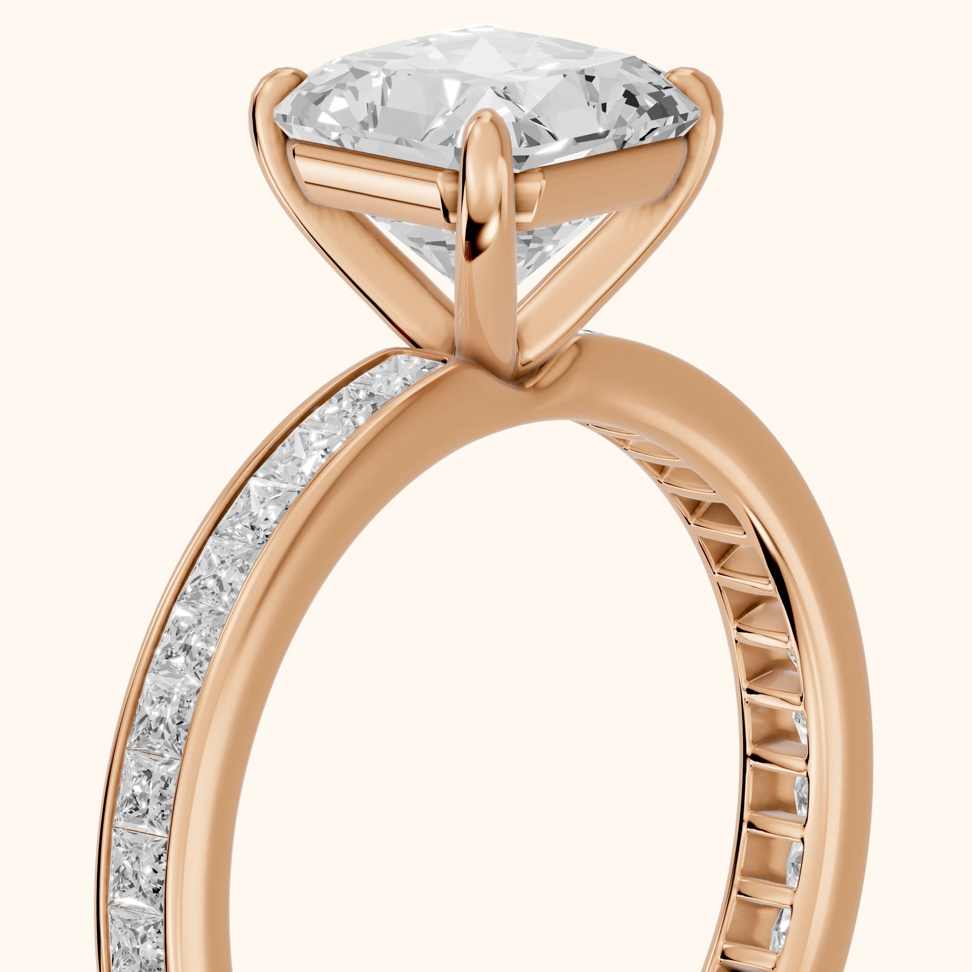 Brielle Channel Set Solitaire Radiant Diamond Ring in Rose Gold - slant-view.webp