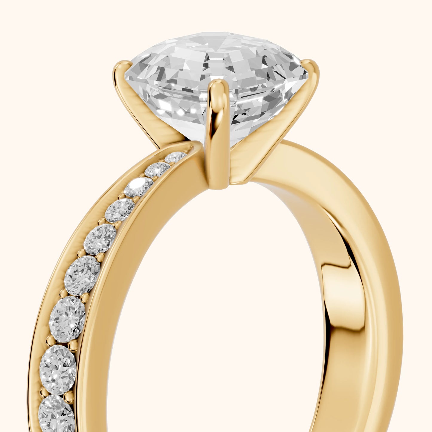 Rhea Sidestone Pavé Asscher Diamond Engagement Ring in Yellow Gold - slant-view.webp