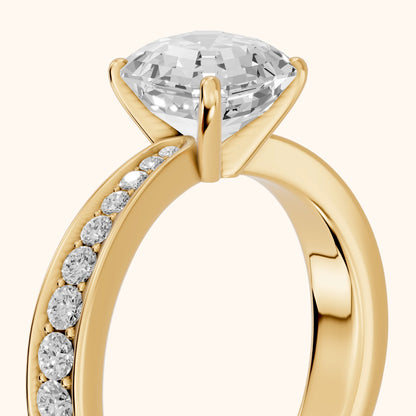 Rhea Sidestone Pavé Asscher Diamond Engagement Ring in Yellow Gold - slant-view.webp