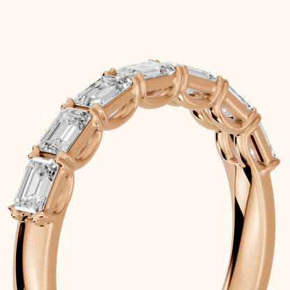 Margot Shared Prong Emerald Diamond Half Eternity Band in Rose Gold - slant-view