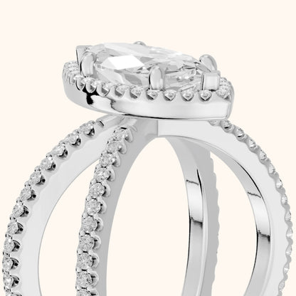 Sparks Crossover Halo Marquise Diamond Engagement Ring in Platinum - slant-view.webp
