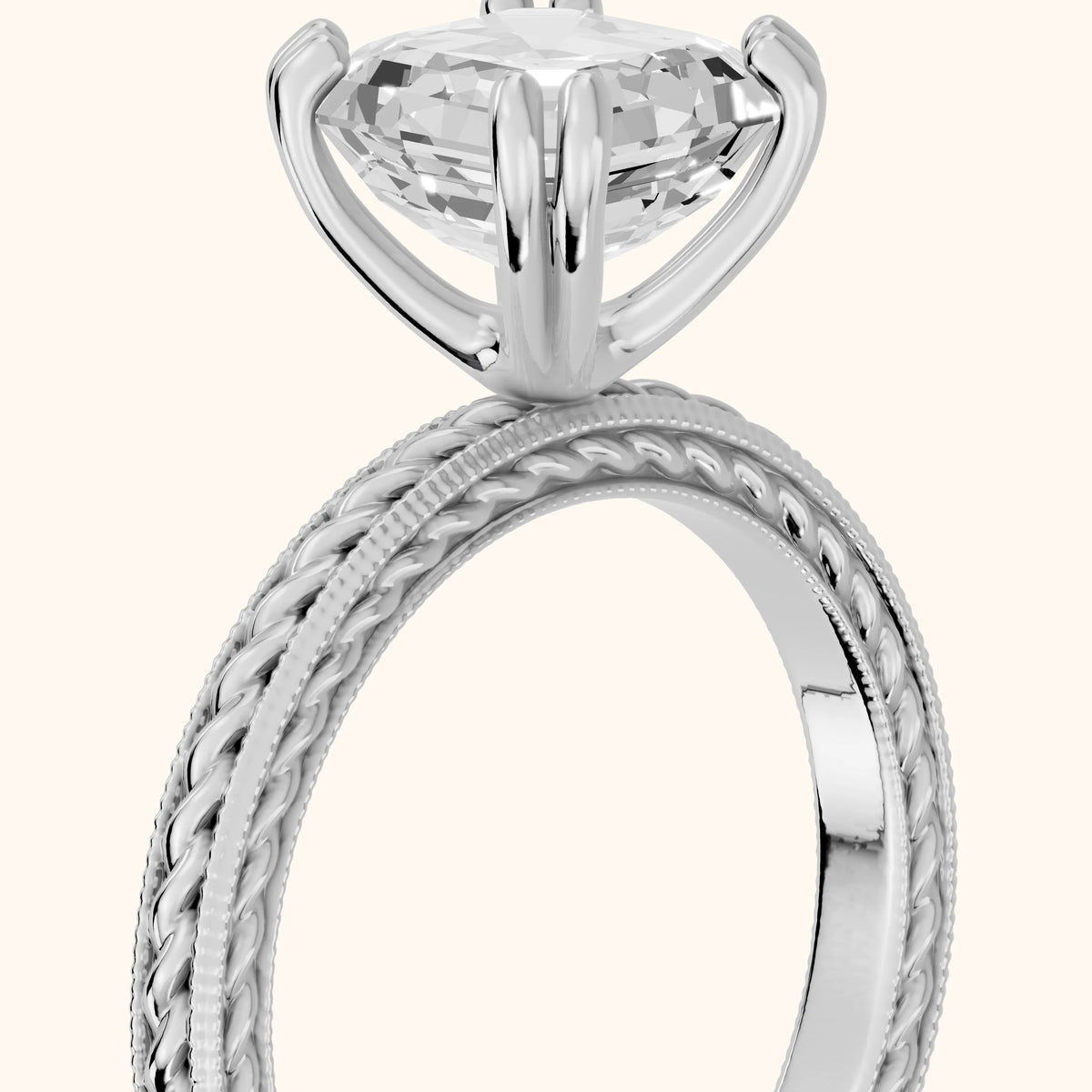 Lacey Rope Solitaire Asscher Diamond Engagement Ring in Platinum - slant-view.webp