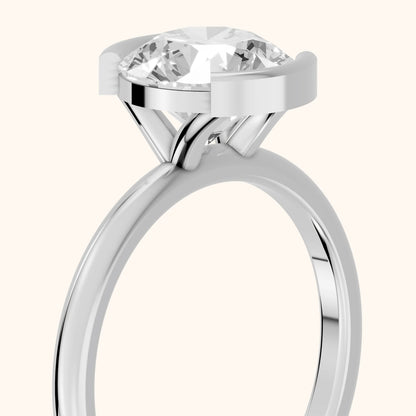 Bedford Half Bezel Solitaire Round Diamond Engagement Ring in Silver - slant-view.webp