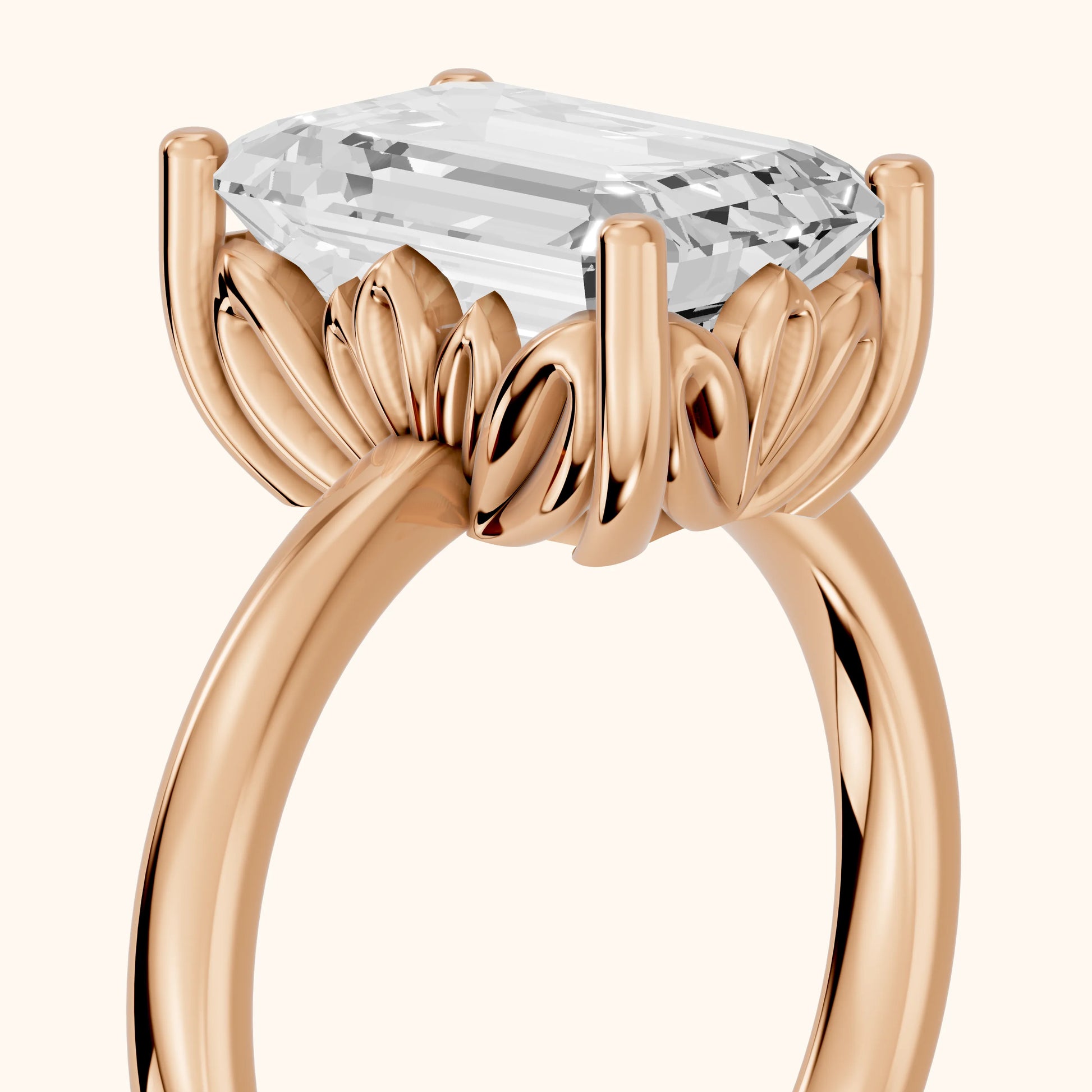 Emerald Cut Lab Grown Diamond Engagement Ring in Rose Gold