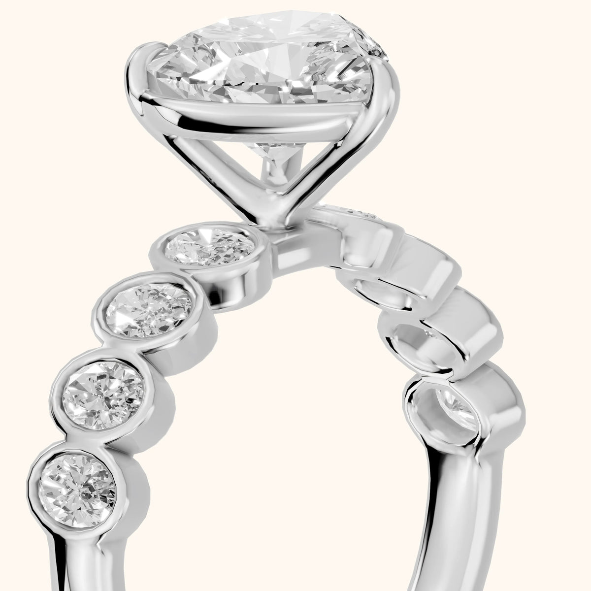 Vittoria Graduated Bezel Heart Diamond Engagement Ring in Silver - slant-view.webp