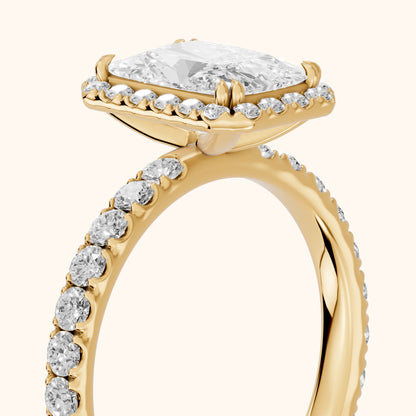Chloe Halo Pavé Radiant Diamond Engagement Ring in Yellow Gold - slant-view.webp