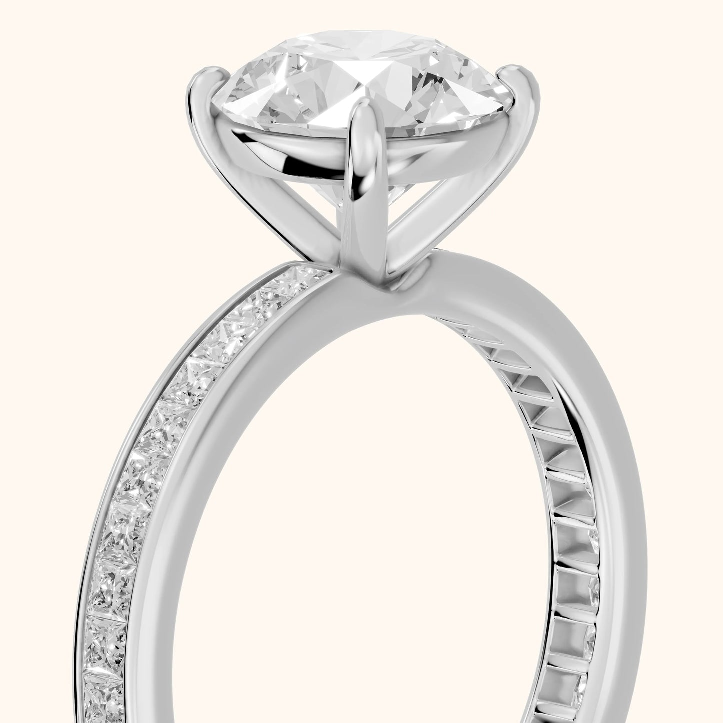 Brielle Channel Set Solitaire Round Diamond Ring in White Gold - slant-view.webp