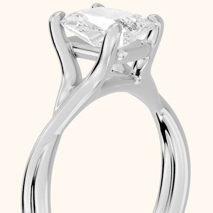 Rosa Twist Solitaire Radiant Diamond Engagement Ring in Silver - slant-view.webp