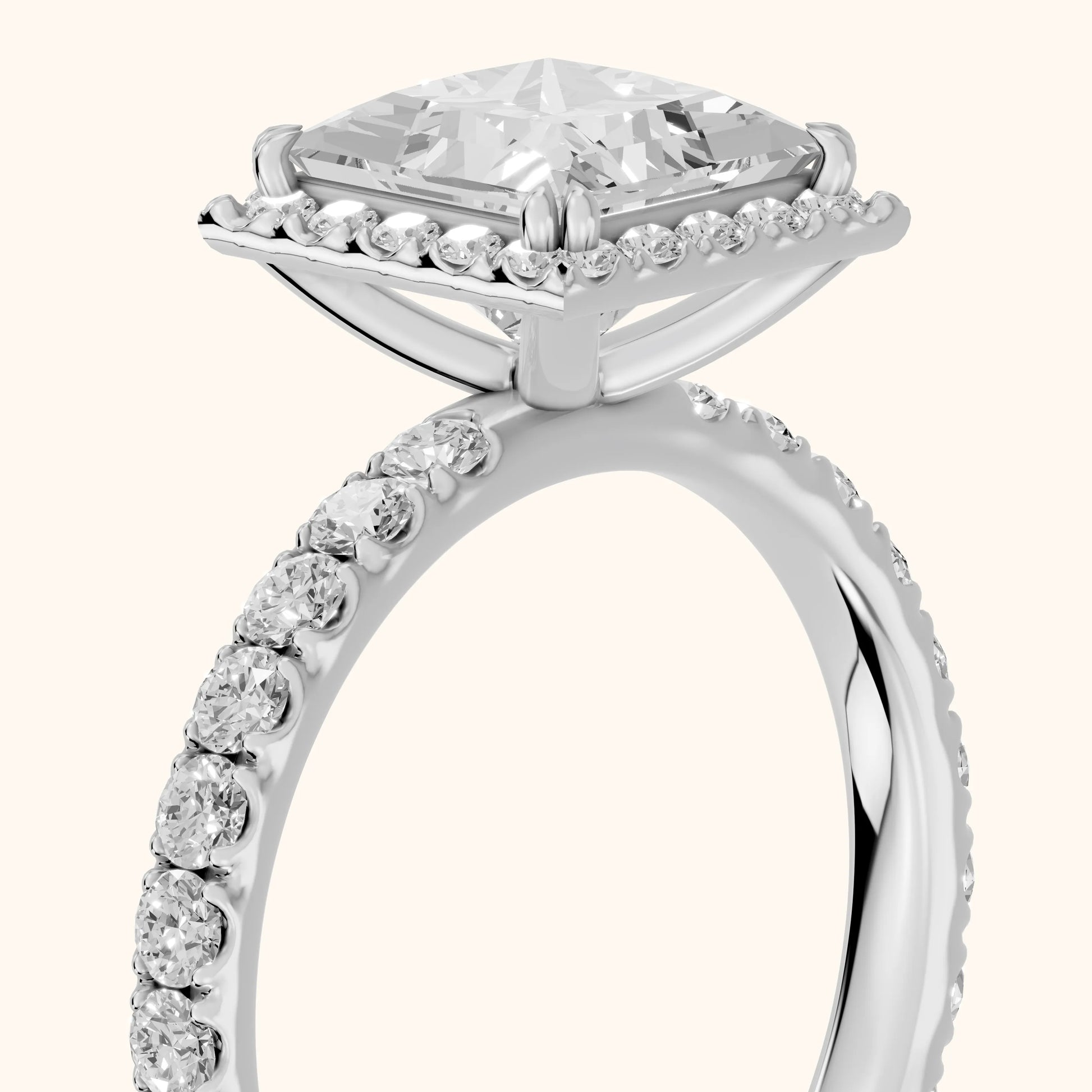 Chloe Halo Pavé Princess Diamond Ring in Silver - slant-view.webp
