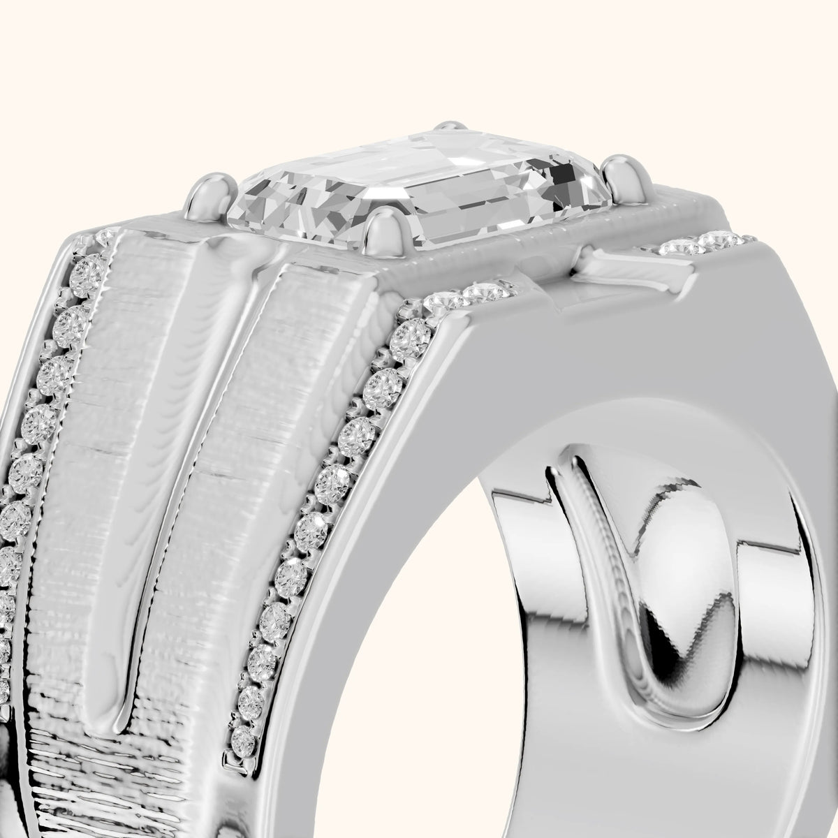 Lodi Wide Band Pavé Emerald Diamond Engagement Ring in Silver - slant-view.webp