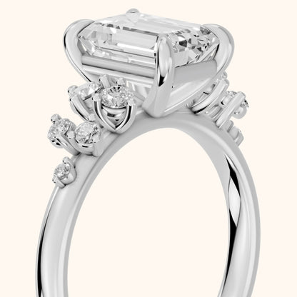 Mirabelle Cluster Emerald Diamond Engagement Ring in Silver - slant-view.webp