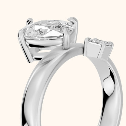 Sabrina Two-Stone Cushion & Emerald Diamond Engagement Ring in Silver - slant-view.webp