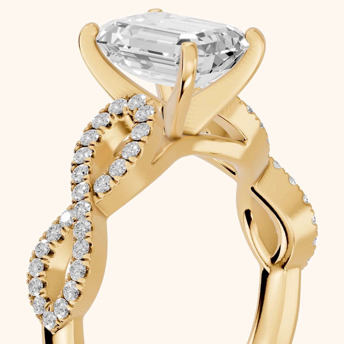 Althea Twist Micropavé Emerald Diamond Engagement Ring in Yellow Gold - slant-view.webp