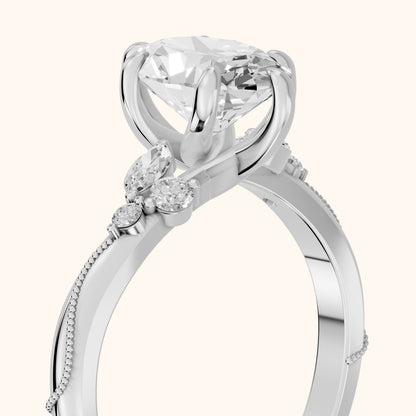 Joanna Milgrain Twist Oval Diamond Engagement Ring in Platinum - slant-view.webp