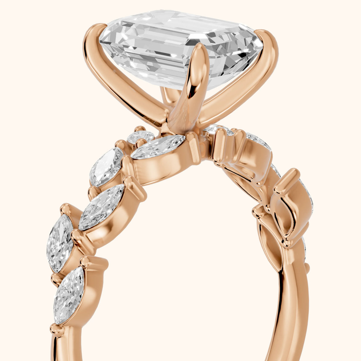 Mirella Laurel Emerald Diamond Engagement Ring in Rose Gold - slant-view.webp