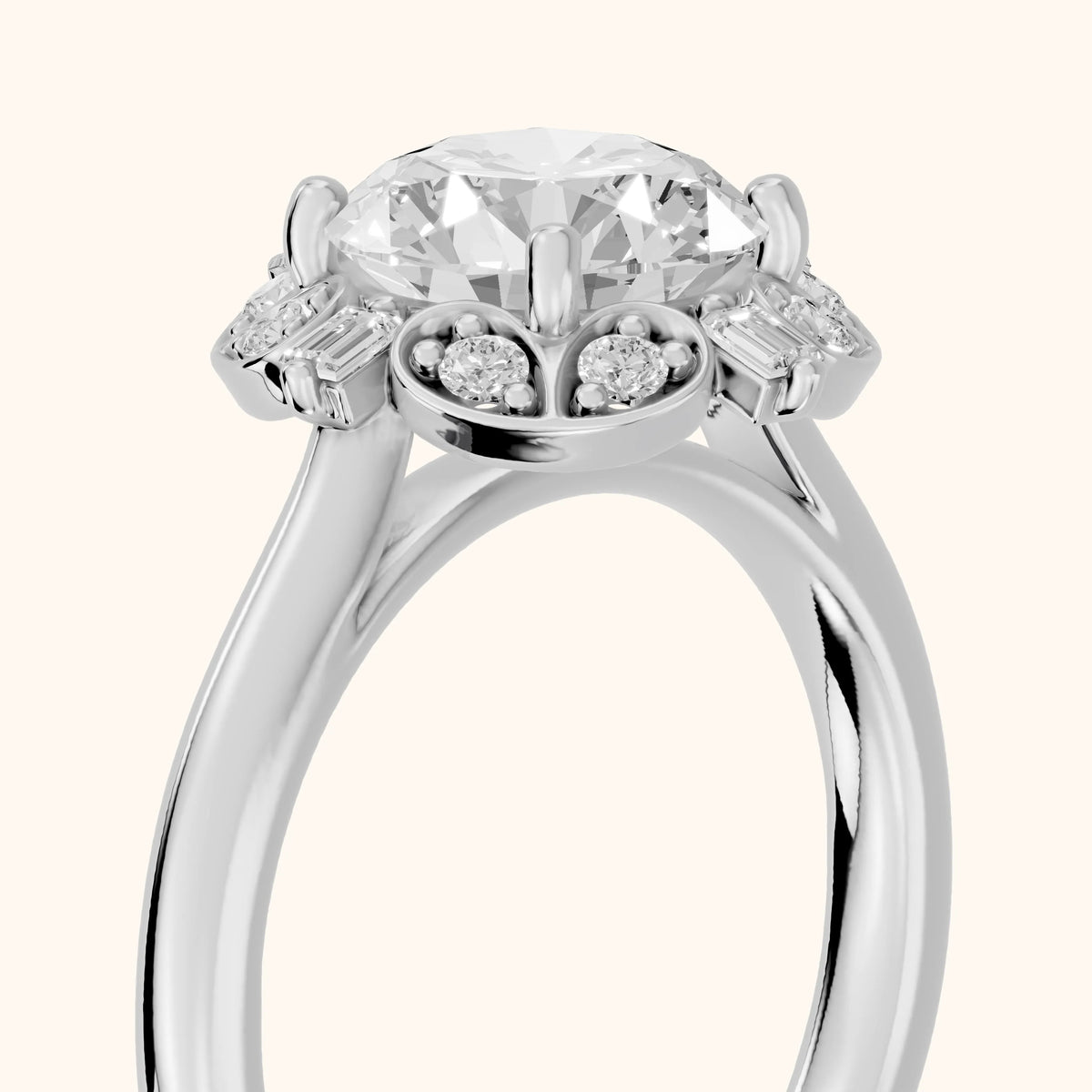 Anna Floral Cluster Round Diamond Engagement Ring in Silver - slant-view.webp