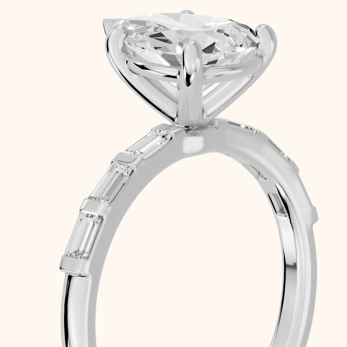 Bailey Baguette Pear Diamond Engagement Ring in Silver - slant-view.webp