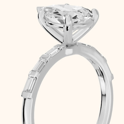 Bailey Baguette Pear Diamond Engagement Ring in Silver - slant-view.webp