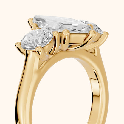 Callie Three-Stone Trellis Marquise Diamond Engagement Ring in Yellow Gold - slant-view.webp