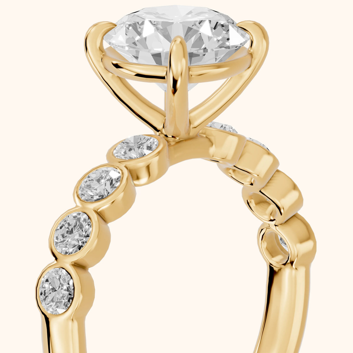 Edie Beaded Bezel Round Diamond Engagement Ring in Yellow Gold - slant-view.webp