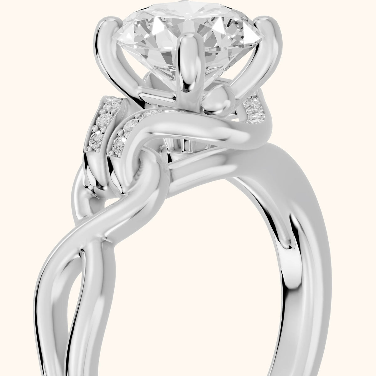 Lizzie Twist Split Shank Round Diamond Engagement Ring in Silver - slant-view.webp