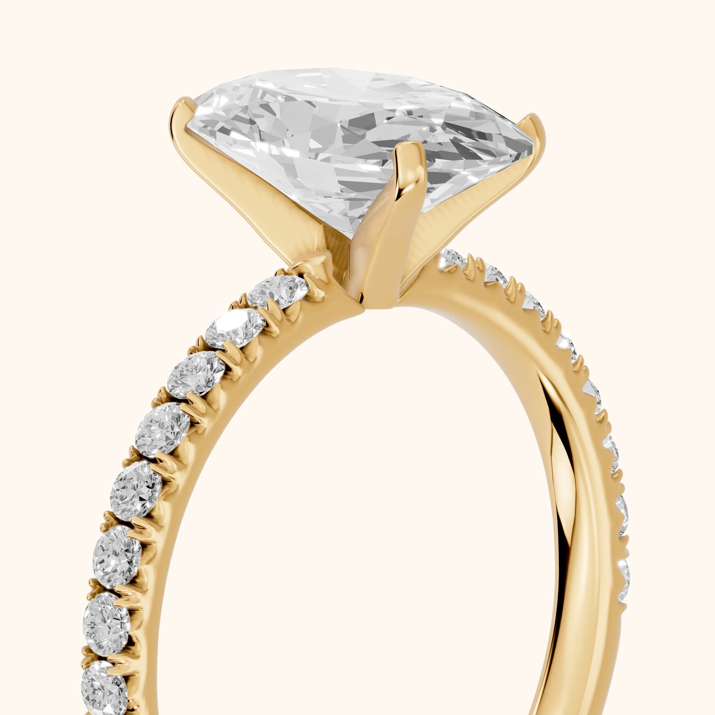 Juna French Pavé Solitaire Oval Diamond Engagement Ring in Yellow Gold - slant-view.webp