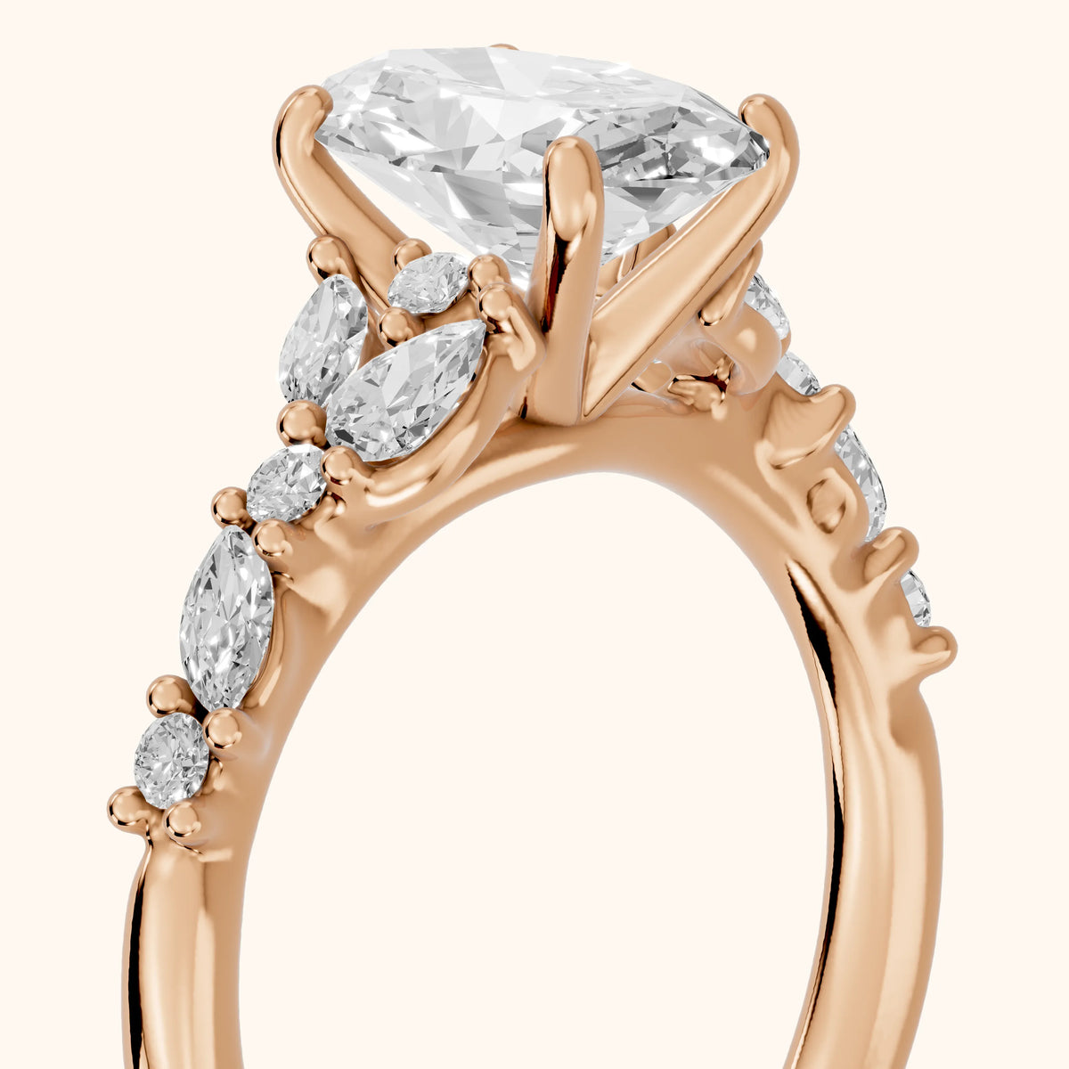 Mesa Vine Cluster Oval Diamond Engagement Ring in Rose Gold - slant-view.webp