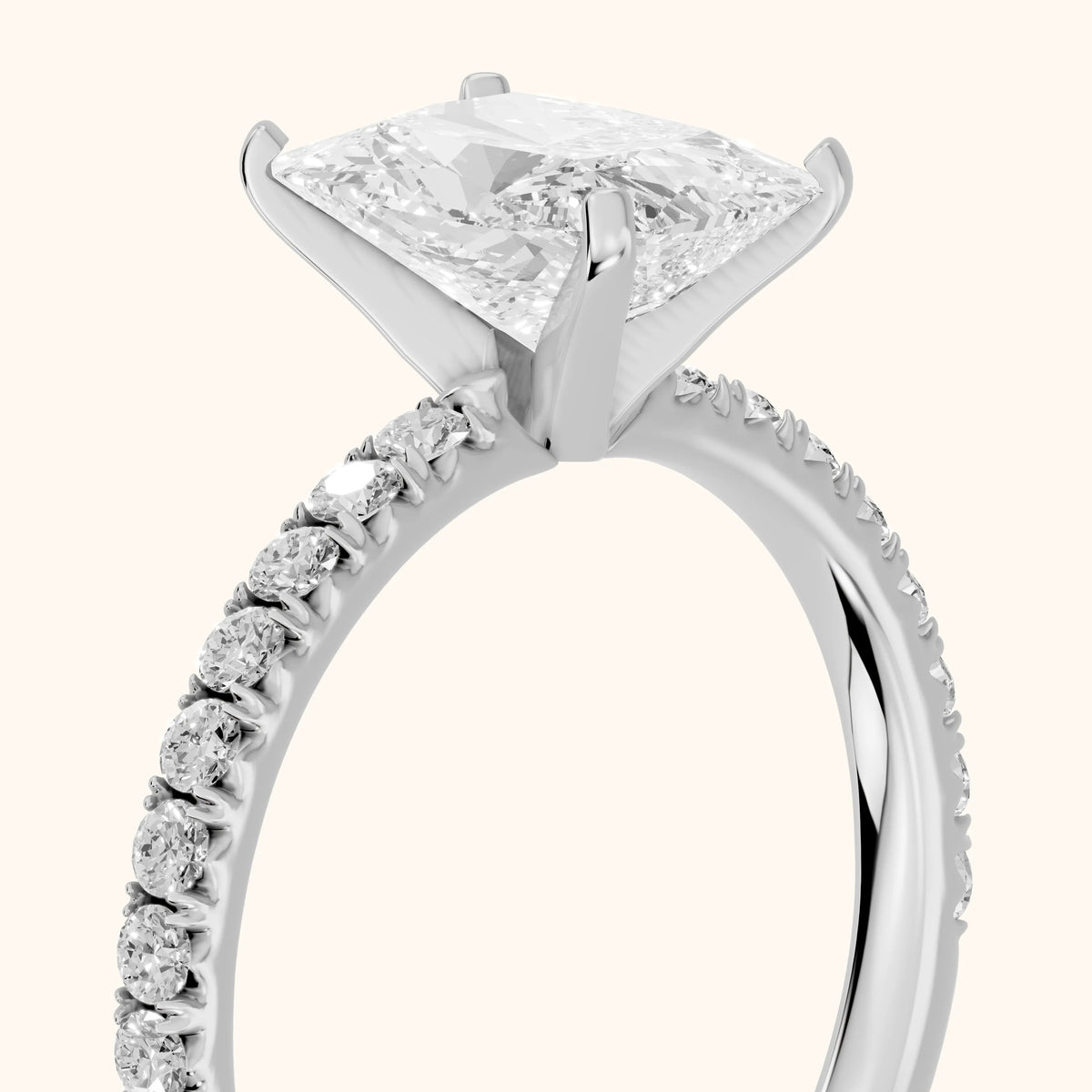Juna French Pavé Solitaire Radiant Diamond Engagement Ring in Platinum - slant-view.webp