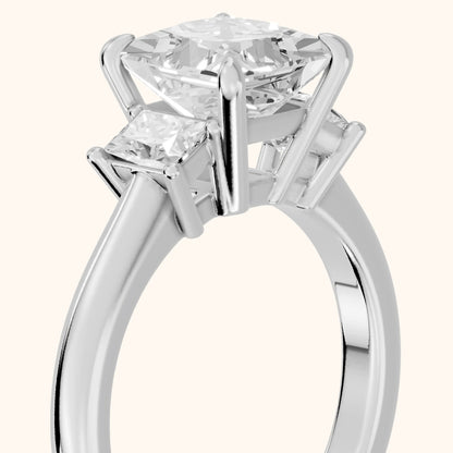 Cosette Statement Three-Stone Princess Diamond Engagement Ring in Silver - slant-view.webp