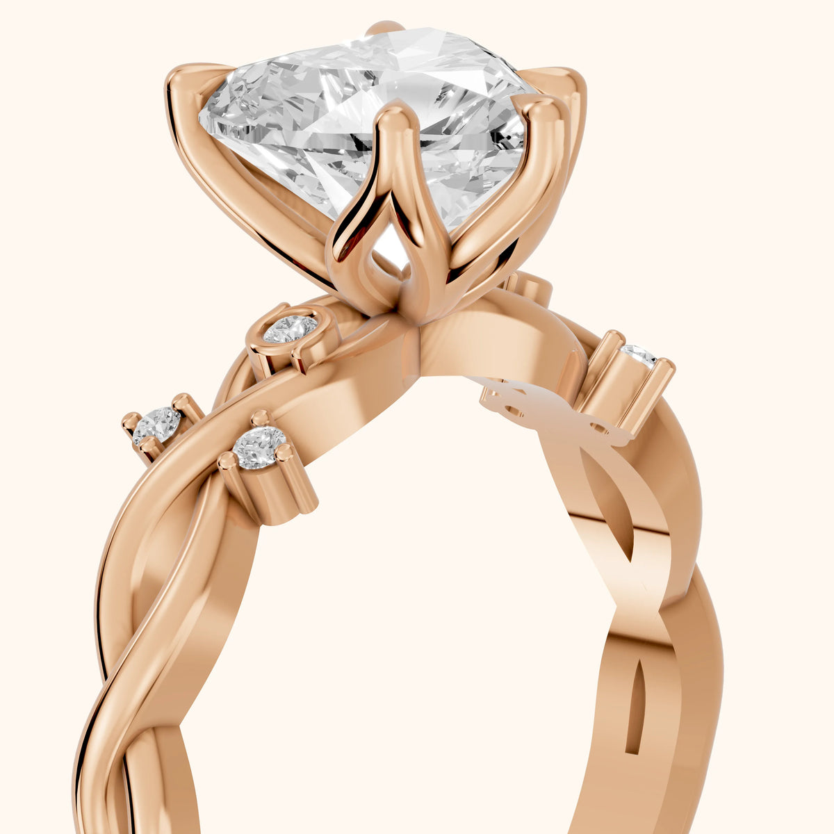 Vashon Vine Twist Heart Diamond Engagement Ring in Rose Gold - slant-view.webp