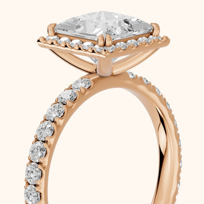 Chloe Halo Pavé Princess Diamond Ring in Rose Gold - slant-view.webp