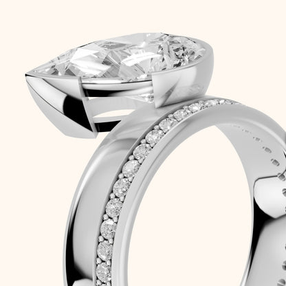 Summer Partial Bezel Pavé Pear Diamond Engagement Ring in Platinum - slant-view.webp
