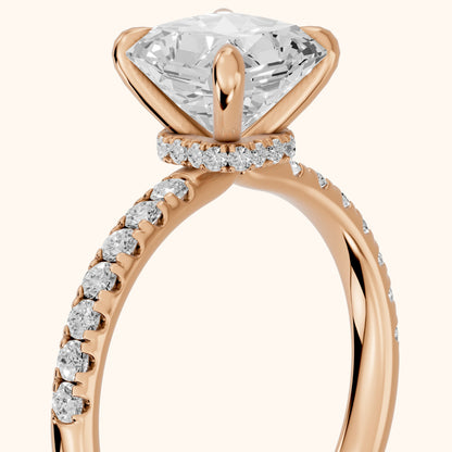 Maya Hidden Halo Pavé Radiant Diamond Engagement Ring in Rose Gold - slant-view.webp