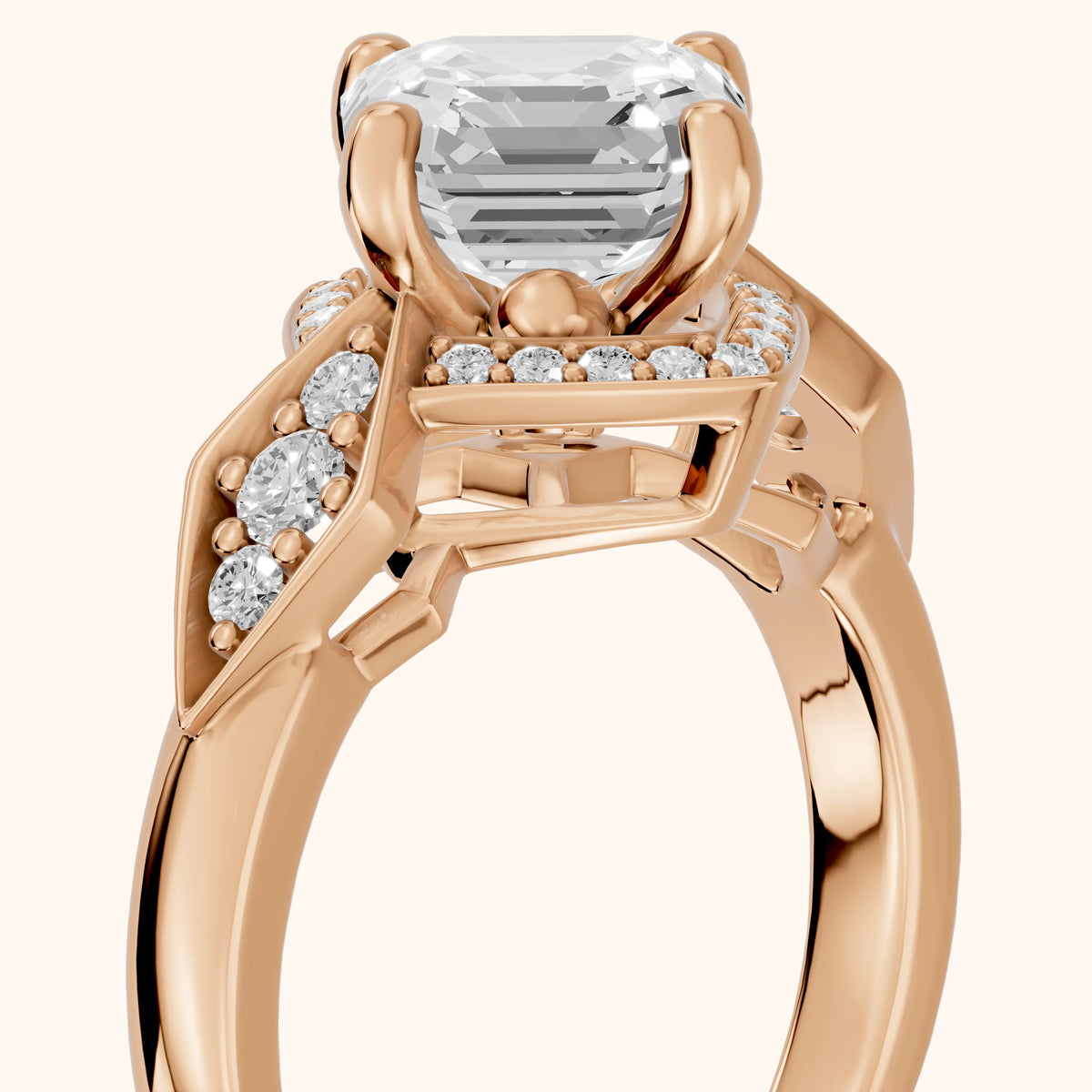 Lisa Deco Halo Asscher Diamond Engagement Ring in Rose Gold - slant-view.webp