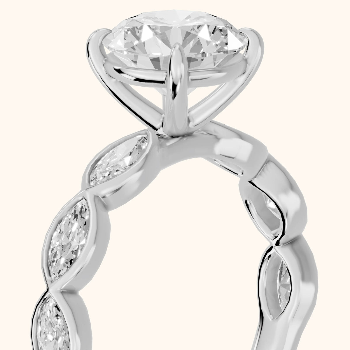 Bonnie Vine Bezel Round Diamond Engagement Ring in Silver - slant-view.webp