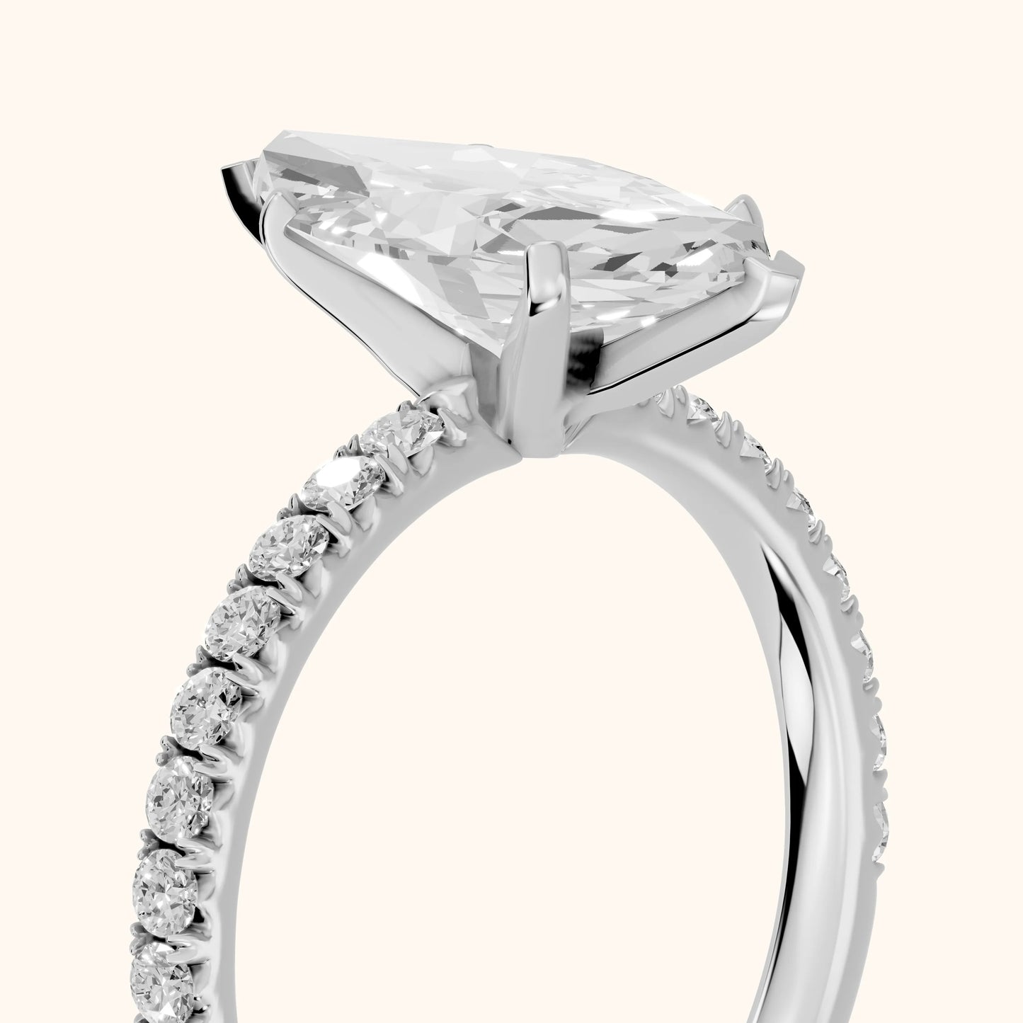Juna French Pavé Solitaire Marquise Diamond Engagement Ring in White Gold - slant-view.webp