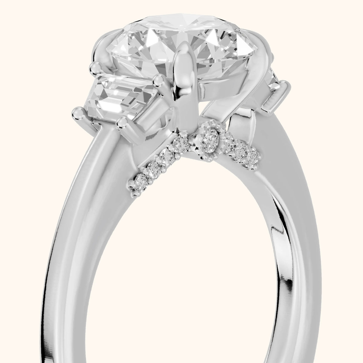 Eureka Trapezoid Three-Stone Round Diamond Engagement Ring in Silver - slant-view.webp