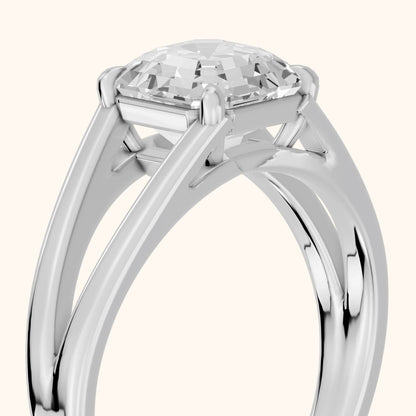 Giselle Solitaire Split Shank Asscher Diamond Engagement Ring in Silver - slant-view.webp