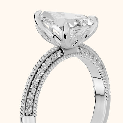 Indie Vintage Milgrain Pear Diamond Engagement Ring in Silver - slant-view.webp