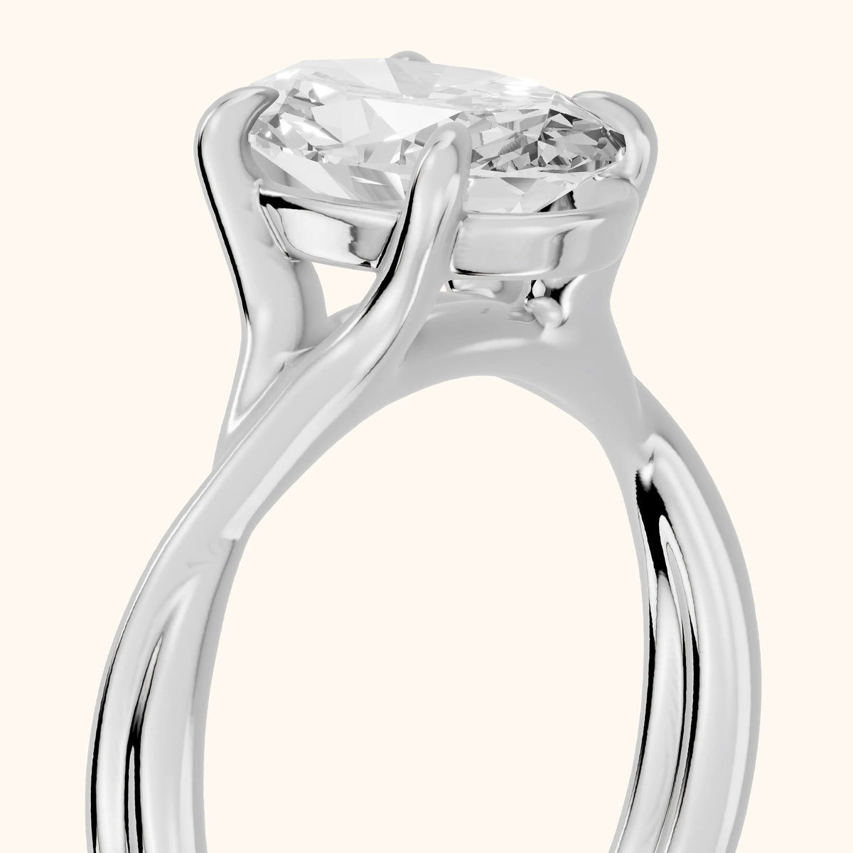 Rosa Twist Solitaire Oval Diamond Engagement Ring in Platinum - slant-view.webp