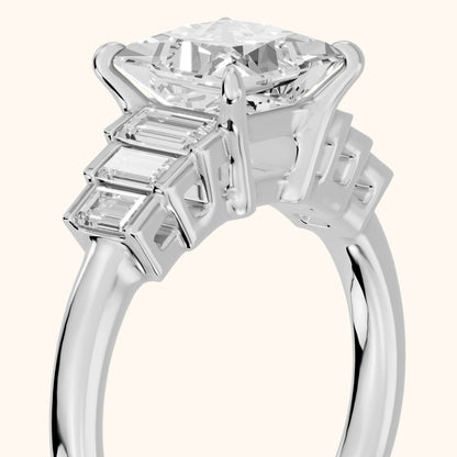 Riviera Graduated Baguette Princess Diamond Engagement Ring in Platinum - slant-view.webp
