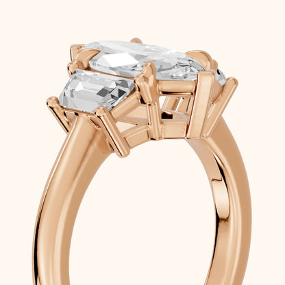 Filippa Trapezoid Three-Stone Marquise Diamond Engagement Ring in Rose Gold - slant-view.webp
