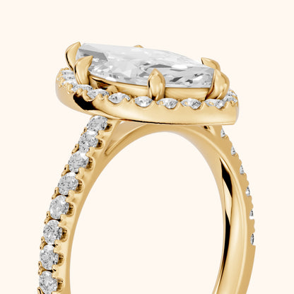 Amara Halo Claw Prong Marquise Diamond Ring in Yellow Gold - slant-view.webp