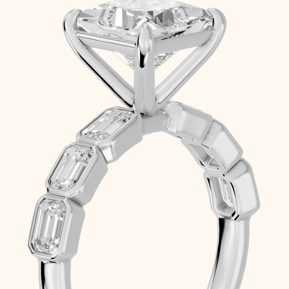 Carol Half Bezel Princess Diamond Engagement Ring in Silver - slant-view.webp