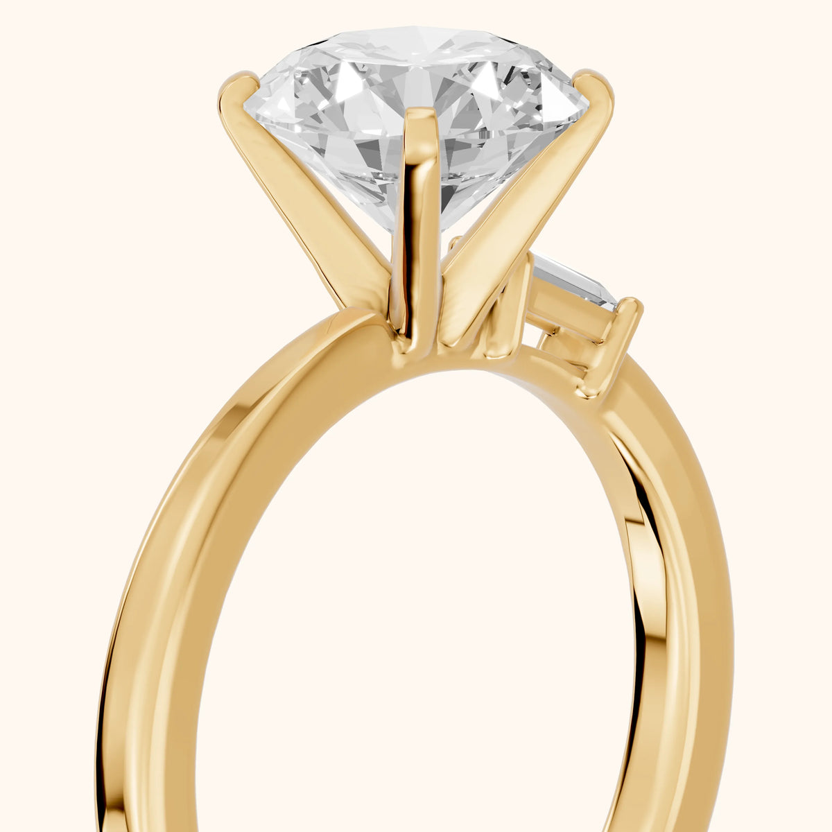 Donatella Baguette Round Diamond Engagement Ring in Yellow Gold - slant-view.webp