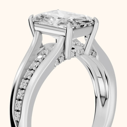 Scarlett Split Shank Pavé Emerald Diamond Ring in Platinum - slant-view.webp