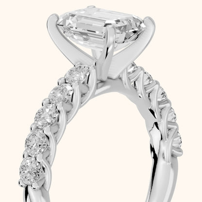 Heloise Statement Pavé Emerald Diamond Engagement Ring in White Gold - slant-view.webp