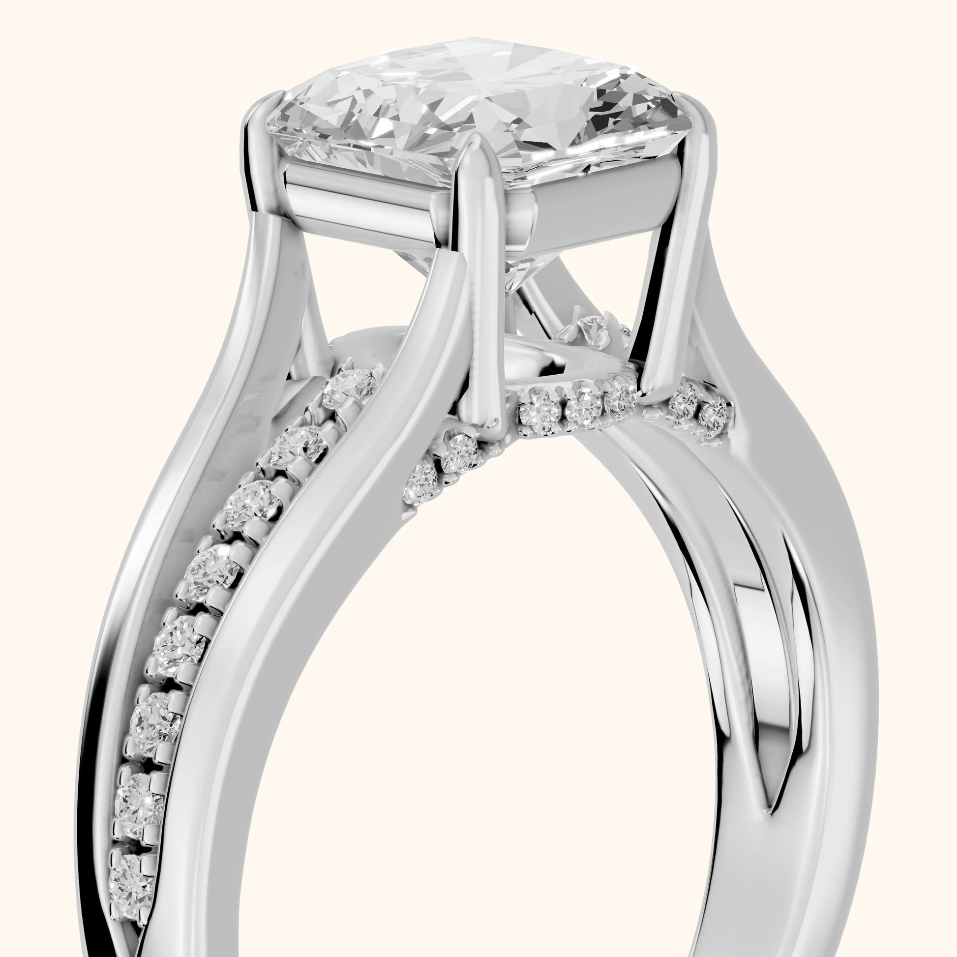 Scarlett Split Shank Pavé Radiant Diamond Ring in White Gold - slant-view.webp