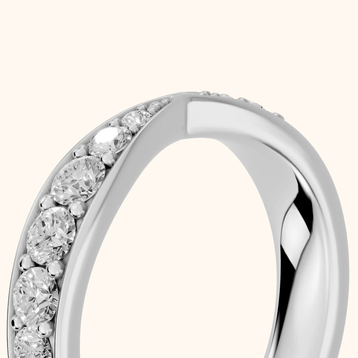 Carla Tapered Riviera Round Diamond Half Eternity Band in Platinum - slant-view