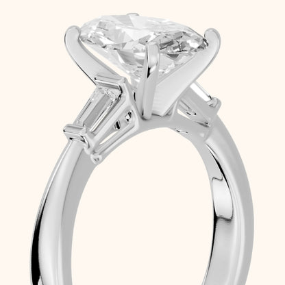 Jacinta Baguette Three-Stone Oval Diamond Engagement Ring in Silver - slant-view.webp